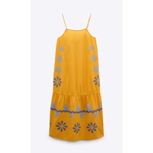ZARA WOMAN NWT MUSTARD LIMITED EDITION EMBROIDERED DRESS - Picture 6 of 9